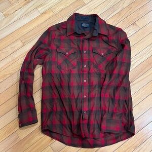 Pendleton Shirt Mens Medium Red CANYON Flannel Western Wool Pearl Snap Workwear